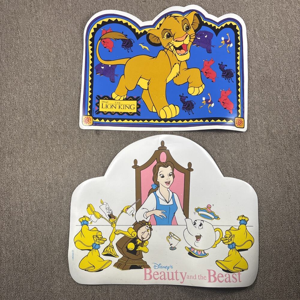 VTG Disney Placemat Lot Beauty & The Beast Lion King 2 Pieces
